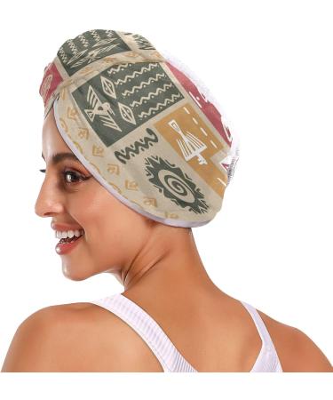 Tribal Ethnic Drawing Dry Hair Cap & Towel Set | Quick-Dry Super Absorbent Soft 2-Piece Bundle - Buy Online on GoSupps.com