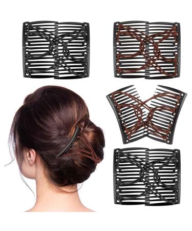 4 Pieces Hair Combs for Women Accessories Elastic Hair Clip Combs Bandette Comb with Elastic Band Double Comb Hair Clip Hair Styling Tool for Women Thick Curly Thin Hair (Black Brown)