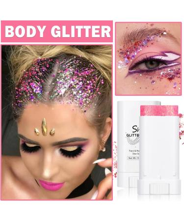 Buy Pink Body Glitter Stick - Holographic Shimmer Gel for Adults & Kids | Chunky Sequins Face Makeup - Buy Online on GoSupps.com