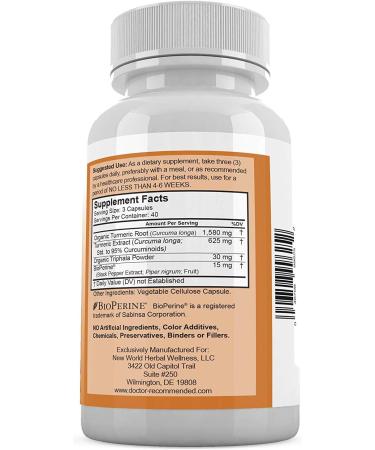 Organic Turmeric Curcumin 2250mg - 120 Veg Capsules - 95% Curcuminoids with Bioperine - Powerful Triphala Blend - 100% Organic - Anti-Inflammatory & Antioxidant Support - 1 Pack - Buy Online on GoSupps.com