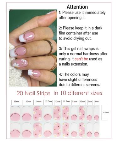 Semi Cured Gel Nail Strips - French Pink Flower | 20pcs UV Gel Nail Wraps for DIY Home Manicure - Buy Online on GoSupps.com