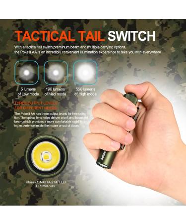 ACEBEAM Pokelit AA Rechargeable Mini Flashlight - 550 Lumens, High CRI LED, Clip, Compact EDC for Camping & Hiking - Dark Green - Buy Online on GoSupps.com