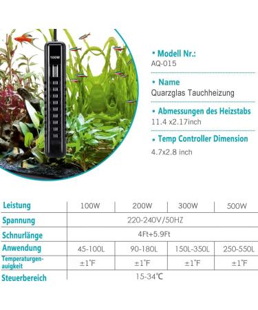 AQQA Adjustable Digital Aquarium Heater 100-500W with LED Display & External Temp Control - Ideal for Beds Turtles & More - Buy Online on GoSupps.com
