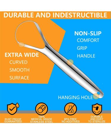 Tongue Scraper & Cleaner - 100% Stainless Steel Fights Bad Breath 3 Pack for Adults & Kids | Optimal Oral Care - Buy Online on GoSupps.com
