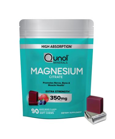 Qunol Magnesium Citrate Soft Chews 350mg Extra Strength Magnesium Supplement High Absorption to Support Nerve Bone and Muscle Health 90 Count Magnesium 90 Count