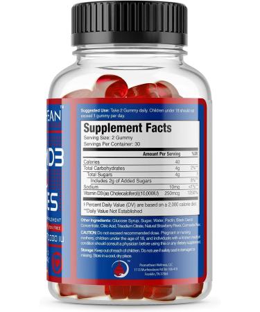 Extra Strength Vitamin D Gummies 10000 IU - High Absorption Chewable for Adults & Kids - Peach & Strawberry Flavor - Immunity & Bone Support - Buy Online on GoSupps.com