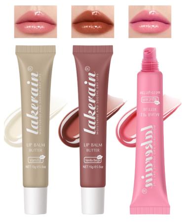 Hydrating Butter Tint Lip Balm-3Colors Clear Pink Brown Professional Makeup Glossier Lip Gloss Long Lasting Moisturizing Non-Sticky Jelly Glow Reviver Fat Lip Oil Thanksgiving Makeup Gift for Women-Set A Seta-01+02+06