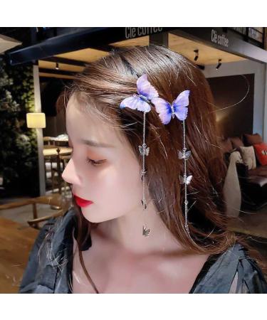 Wufawutian Butterfly Hair Pin - 1 Pair Purple Hanging Ear Styling Clip for Girls | Hair Accessory - Buy Online on GoSupps.com