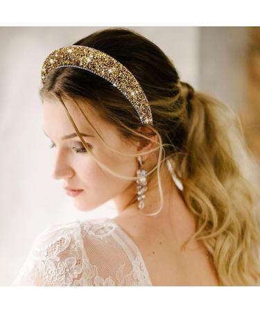 WLLHYF Rhinestone Jeweled Wedding Bridal Headband | Wide Band Hairpiece with Crystal Diamond | Sparkly Golden Hair Accessory for Women - Buy Online on GoSupps.com