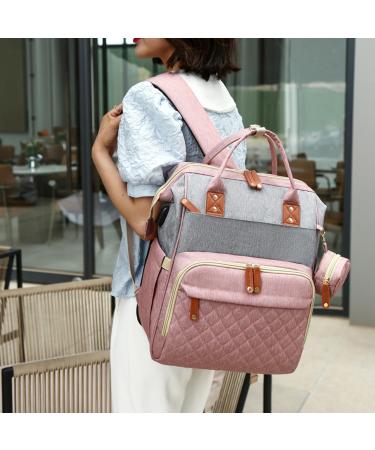 Fexkean Diaper Bag - Large Capacity Baby Backpack with Foldable Children's Bed & Mobile Diaper Pad | Portable Travel Baby Bags in Pink & Gray - Buy Online on GoSupps.com
