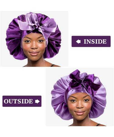 WEIPAO Silk Satin Bonnet for Curly Hair - Large Reversible Sleep Cap in Navy+Rose - Buy Online on GoSupps.com