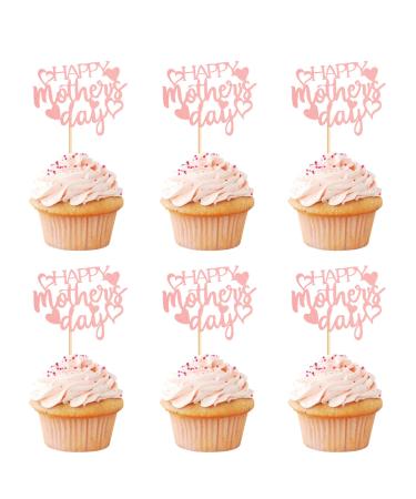 Keaziu 24 Pack Happy Mother's Day Cupcake Toppers Best Mom Ever Cupcake Picks Cake Decoration Party Supplies for Mother's Day Party Cupake Decorations Pink 1