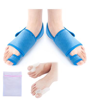 360 Relief Bale toe Corrector - Big toe Straightener Splints Hallux Valgus Flat Foot Pain Relief |Adjustable for men women Arch Gel Pads |Blue silicone separator mesh laundry bag |