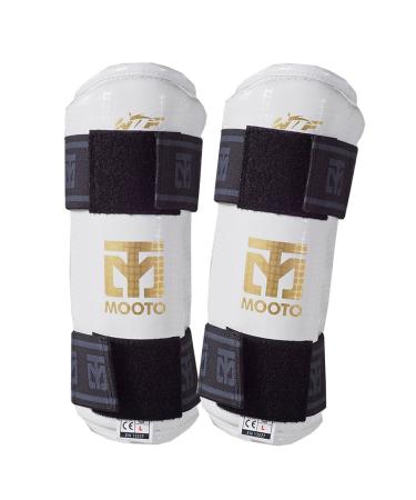 Mooto Taekwondo Forearm Protector WTF Approved TKD Guard Black & White XS to XL White 2.S(4.39-4.98ft or 134-152cm)