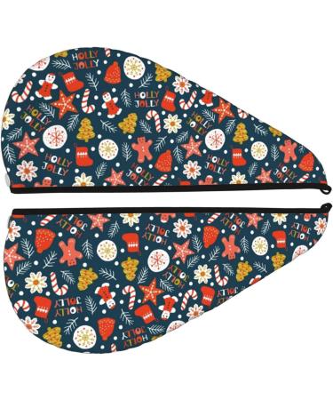 Hair Towel Wrap with Button | Fast Drying Towel Turban for Effortless Hair Care | Holiday Christmas Cookies Design - Buy Online on GoSupps.com