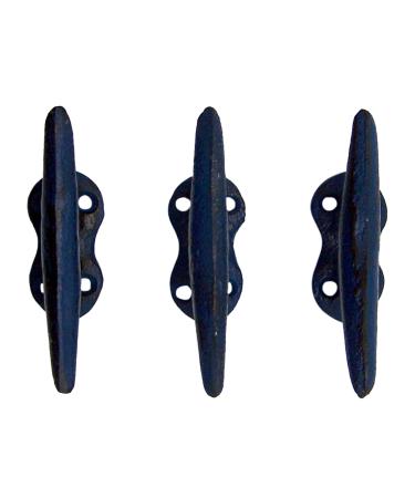 Wowser Nautical Blue Cast Iron Boat Cleat Wall Hooks, 3.5 Inches, Set of 3