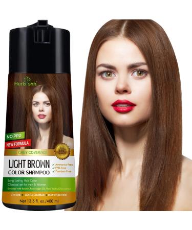 Herbishh Hair Color Shampoo for Gray Hair   Enriched Color Shampoo Hair Dye Formula   Hair Dye Shampoo and Conditioner   Long Lasting & DIY (LIGHT BROWN)
