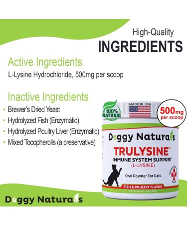 Trulysine Plus L-Lysine for Cats - Immune Support Powder - Chicken or Fish & Poultry Flavor - 100g - Made in USA - Buy Online on GoSupps.com