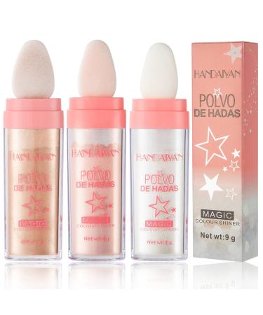 3 Set Highlighter Powder Stick Makeup  Polvo De Hadas Maquillaje Body Shine High Gloss Blush Contour Powder Makeup Sparkle Patting Powder For Hair Face Eyes Body 3 Colors