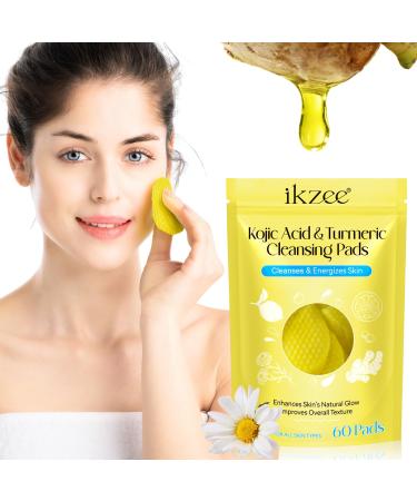 Turmeric Cleansing Pads Kojic Acid Turmeric Cleansing Pads for Face and Body - Glow Up Acne Scars Unclog Pores Enriched Vitamin C Gentle & Non-Irritating - 60 Count 60 Count (Pack of 1)
