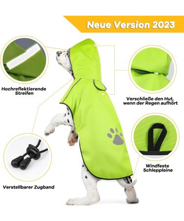 Reflective Dog Raincoat - Waterproof Adjustable Jacket for Small Medium & Large Dogs | Rain Cape with Hood for Walks - Size M - Green - Buy Online on GoSupps.com
