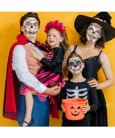 Day of the Dead Tattoos & Halloween Face Gems Set - 9 Sheets Sugar Skull & Skeleton Rhinestone Decals - Buy Online on GoSupps.com