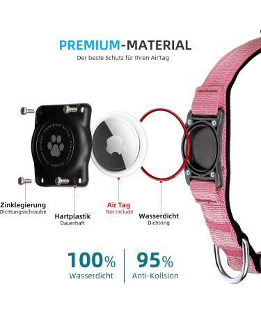 IP68 Waterproof Airtag Dog Collar - Durable Reflective Apple Airtag Holder for Medium Dogs - Pink - Buy Online on GoSupps.com
