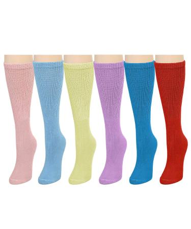 Falari Women Diabetic Socks Diabetes Edema and Circulatory Loose Fitting Cotton Crew Socks - 6 Pairs Crew Height - Assorted 9-11