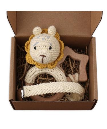 TIAN-K 3pcs Baby Shower Gift Set | Pacifier Chain Wooden Teether & Animal Rattle for Newborns - Buy Online on GoSupps.com