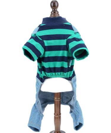 Ranphy Striped Pet Jumpsuit & Pajamas for Small Dogs - Cute Summer Cotton Denim Clothes for Chihuahua & Yorkshire Terrier - Green - Size L - Buy Online on GoSupps.com