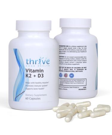 Thrive Good Vitamin K2 D3 - Multivitamin for Women & Men Daily Dietary Supplement with Vitamin K MK-7 Vitamin D3 Calcium & Black Pepper Fruit Extract - Formulated & Made in USA - 60 Veggie Capsules