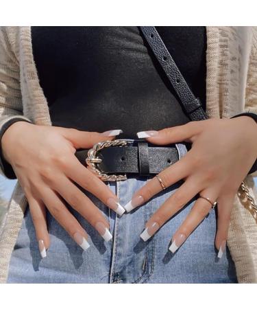 YOSOMK French Tips Press on Nails Medium Nude Coffin Fake Nails - Full Cover Ballerina Stick on Acrylic Nails for Women - Buy Online on GoSupps.com