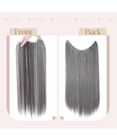 SEGOHAIR Invisible Wire Hair Extensions One Piece Hair Extensions Synthetic Hair Extension 20 inch Long Straight No Clip in Hairpieces Hair Pieces for Women-Dark Brown mix Silver Grey - Buy Online on GoSupps.com
