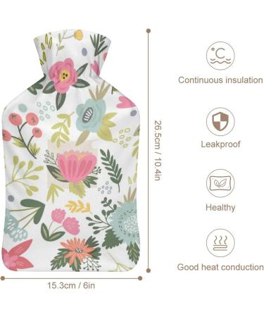 Blue Pink Flower Hot Water Bottle with Plush Cover | Hand Warmer for Adults & Children - 26.5x15.3cm | International Shipping Available - Buy Online on GoSupps.com