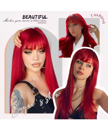Allbell Long Straight Red Wig with Bangs - Natural Looking Synthetic Wigs for Women | International Shipping Available - Buy Online on GoSupps.com