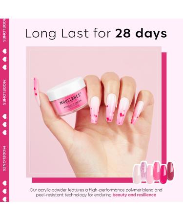 Modelones Acrylic Powder - 6 Pink Glitter Shades for Nail Art | Neon & Soft Tones - Perfect for Valentine's 3D & French Nail Extensions - Buy Online on GoSupps.com