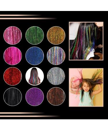 Tinsel Hair Extensions Kit 12 Colours 2400 Glitter Hair Strands Fairy Colour Hair Extension Kit with Crochet Hook 200 Micro Silicone Ring Beads and Tweezers for Parties Holidays & Birthdays - Buy Online on GoSupps.com