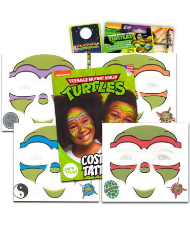 TMNT Temporary Tattoos Party Favors for Kids - Bundle with 4 Teenage Mutant Ninja Turtles Face Mask Tattoo Sheets Plus Stickers  More | TMNT Party Supplies