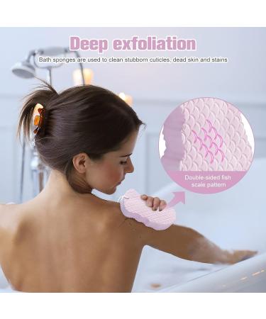 Ultra Soft Bath Body Shower Sponge - Exfoliating Spa Scrub for Adults & Kids - Includes Self-Adhesive Hook - Pink - Buy Online on GoSupps.com