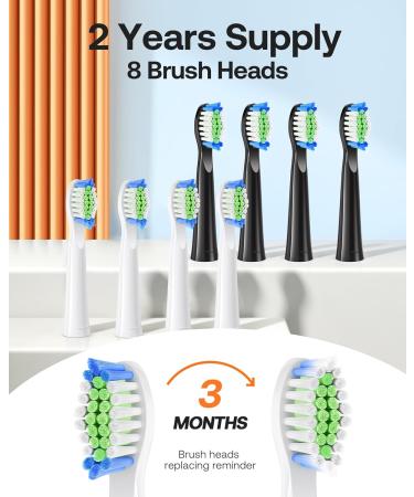 Bitvae D2 Electric Toothbrush Double Pack | 2 x Ultrasound Rechargeable Brush for Adults & Kids | 8 Heads 5 Modes Timer | Black & Pink - Shop Now! - Buy Online on GoSupps.com
