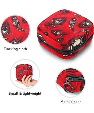 Bohemian Feather Period Bag | Sanitary Napkin Storage & Travel Makeup Pouch | Red Background Color - Buy Online on GoSupps.com
