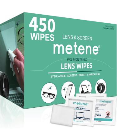 Metene 450 Pack Lens Cleaning Wipes Pre-Moistened and Individually Wrapped Eyeglass Wipes Glasses Cleaner for Eyeglasses Camera Lens Tablets Phone Computer Screen and Other Delicate Surfaces 450 Count (Pack of 1)