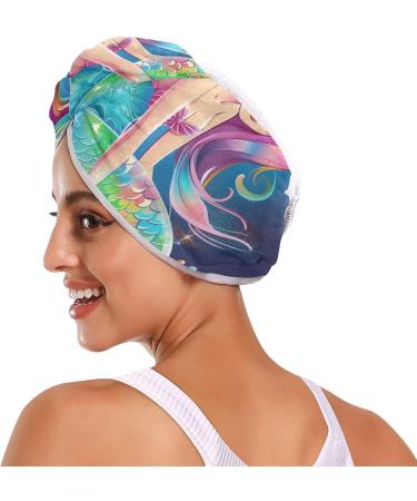 Cartoon Rainbow Mermaid Hair Towels 2 Pack | Super Absorbent Quick Dry Hair Turbans for Women & Girls - Buy Online on GoSupps.com