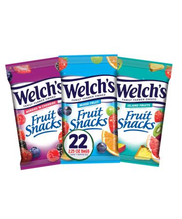 Welch's Fruit Snacks Variety Pack with Mixed Fruit Island Fruits & Berries 'n Cherries Gluten Free 2.25 oz Bags (Pack of 22)