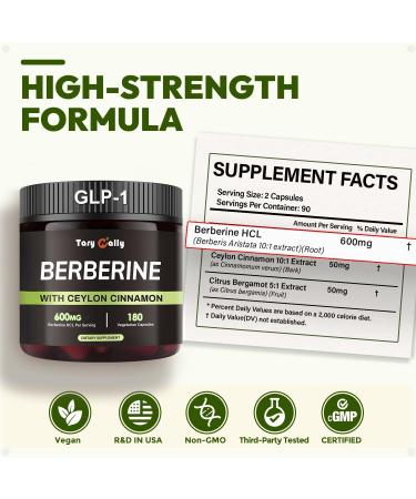 Liposomal GLP-1 Supplement Weight Loss - 600mg Berberine with Ceylon Cinnamon - Enhanced Absorption Formula for Healthy Glucose Metabolism & Metabolic Support - 180 Capsules (90 Days Supply) - Buy Online on GoSupps.com
