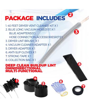 Holikme 8-Piece Dryer Vent Cleaner Kit with 30ft Brush, Lint Vacuum Attachment, Trap Brush - Blue - Buy Online on GoSupps.com