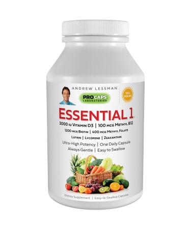 ANDREW LESSMAN Essential-1 Multivitamin 3000 IU Vitamin D3 60 Small Capsules   100 mcg Methyl B12. Lutein Lycopene Zeaxanthin. 24+ Nutrients. High Potency. No Additives. Ultra-Mild Only One Cap Daily 60 Count (Pack of 1)...