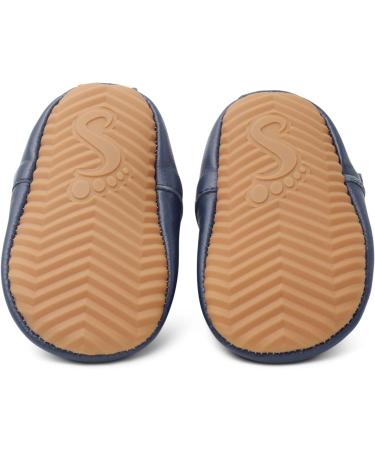 Dotty Fish Leather T-bar First Walking Shoes for Baby and Toddler Girls, Non-Slip, Size 6 UK Child, Navy T Bar - Buy Online on GoSupps.com