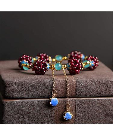 WIPPWER Ankle Bracelets Vintage Natural Garnet Flower Ball Bracelet Tianhe Stone Cloisonne Accessories Aquamarine Jewelry for Men Women Fashion Anklet - Buy Online on GoSupps.com
