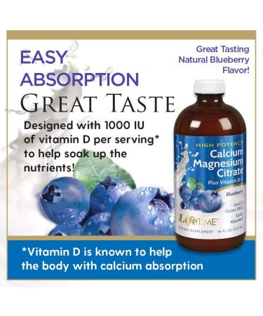 LifeTime High Potency Calcium Magnesium Citrate with Vitamin D3 - Blueberry Flavor, 16 fl oz - Buy Online on GoSupps.com
